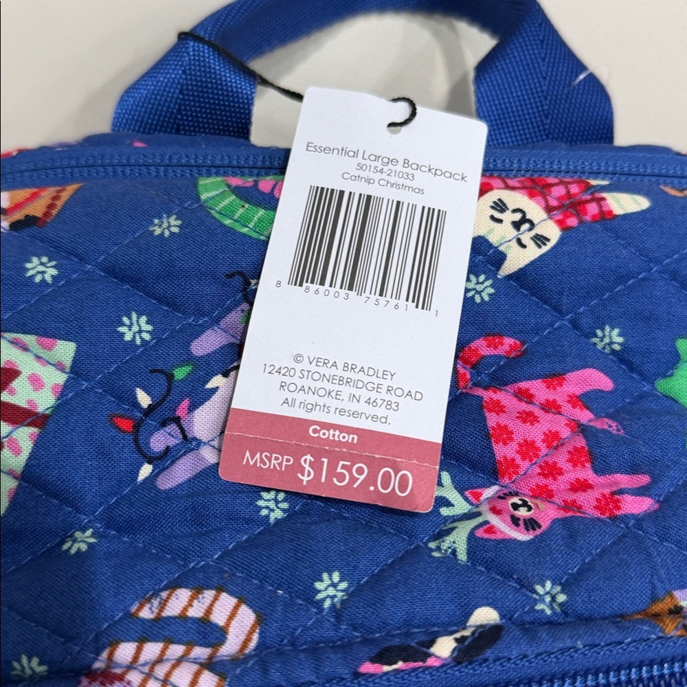 Vera Bradley Blue/Pink/Multi Colors "Catnip" Christmas Essential Large Backpack - Picture 2 of 3